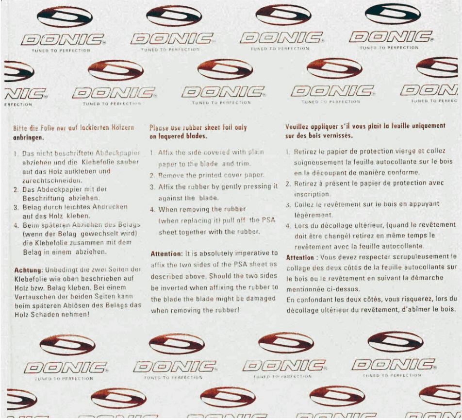 Feuille Autocollante DONIC